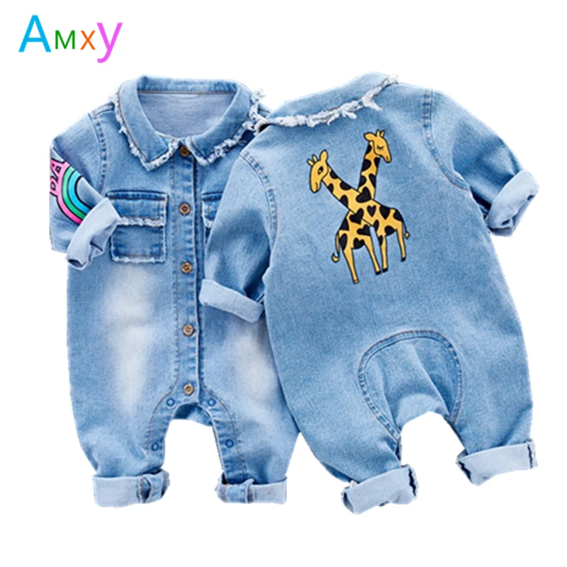

AIMEIXIUYI 2017 New Baby Rompers Cartoon Giraffe Rainbow Pattern Long Sleeve Denim Overalls Jumpsuits Kids Clothes Bebe De Roupa