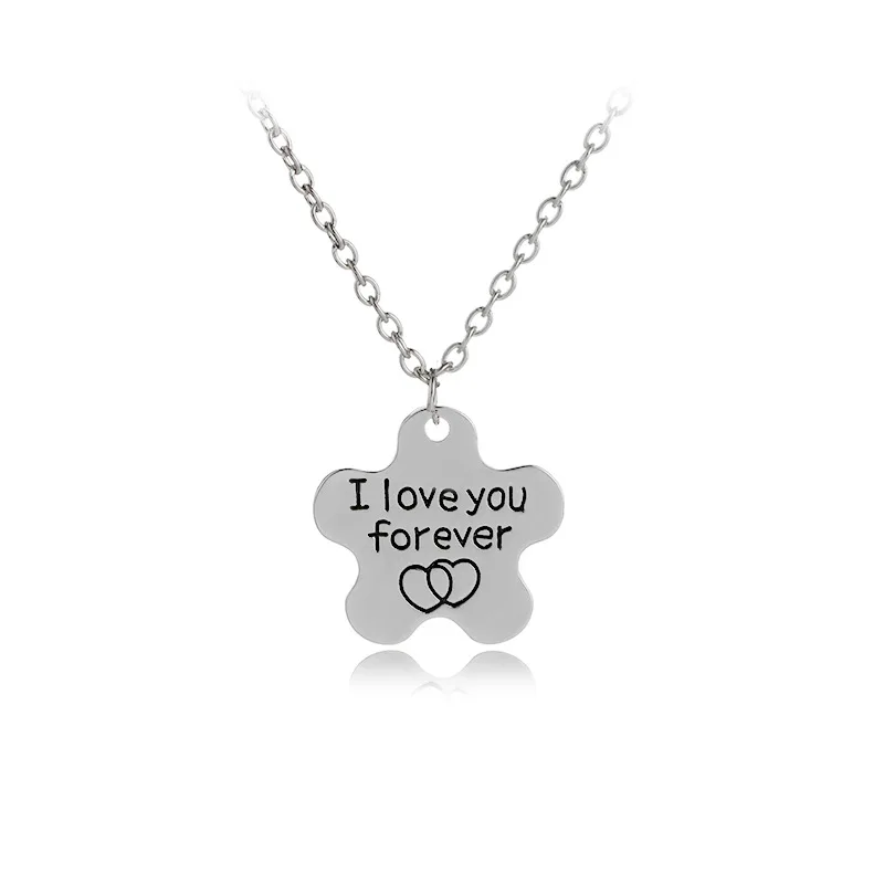 10pcs/lot Europe and the United States new Letter necklaceI Love you foreverCreative flower couple pendant double heart necklace