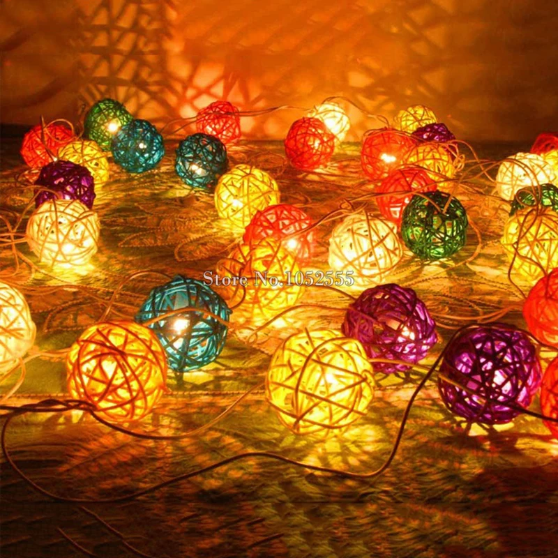 1Piece Waterproof Solar powered lamps Rattan ball string lights outdoor