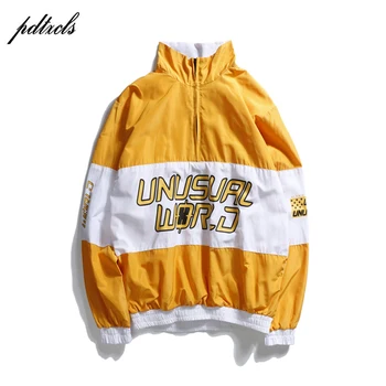

49HOT Color Block Patchwork Pullover Jackets 2018 Men Hip Hop Autumn Casual Stand Collar Zip Up Track Jackets Streetwear Vintage