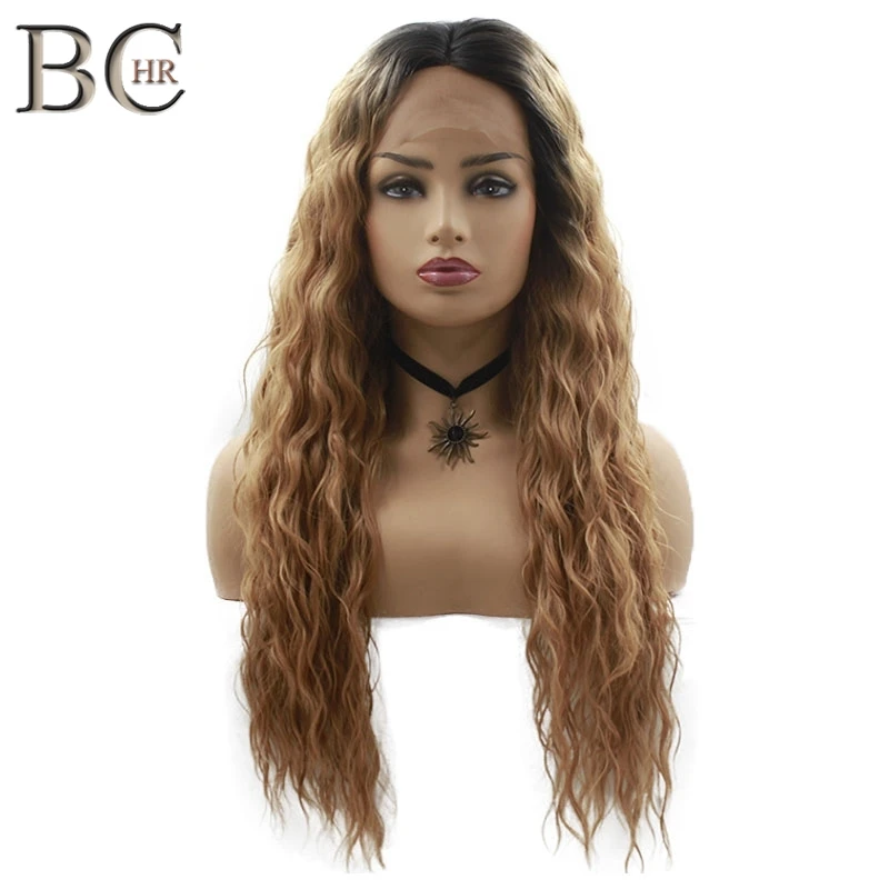 

BCHR Long Curly Synthetic 13*4 Lace Front Wig for Women Ombre Brown Wig Free Shipping