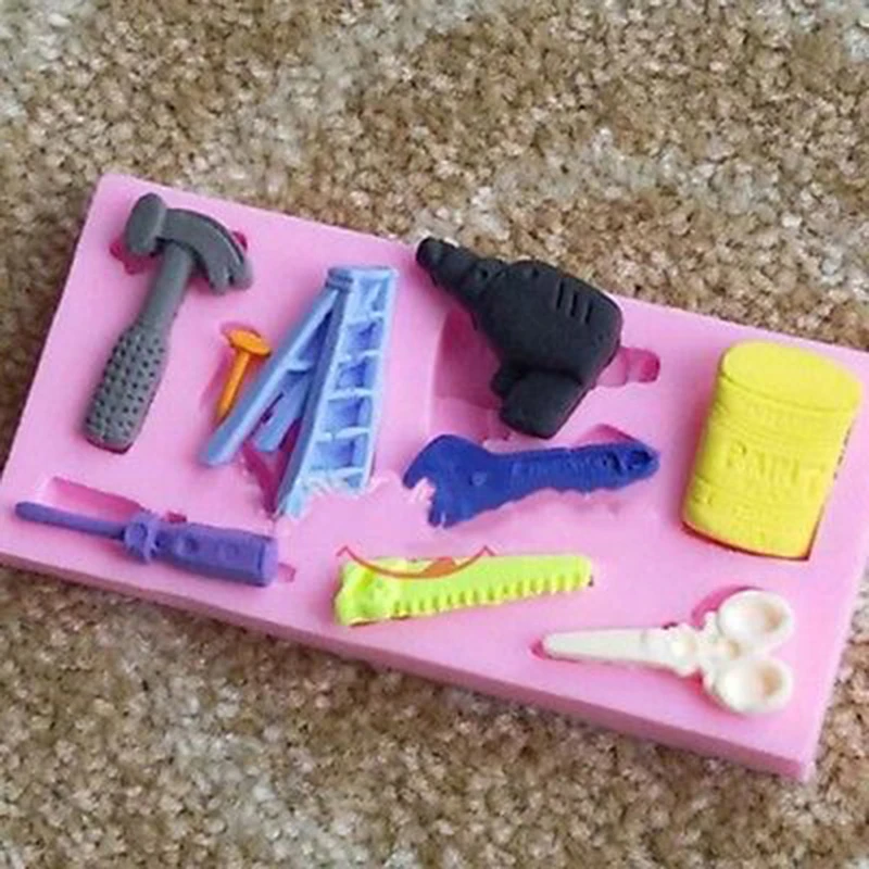 1* carpenter kit DIY Tools hammer scissor Silicone Mould Baking Cupcake