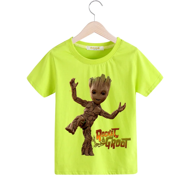 Футболка для мальчиков и девочек Детские футболки Детские летние футболки с короткими рукавами, топы, одежда Детские футболки с принтом «I'm Groot», костюм TX147 - Цвет: Light Green