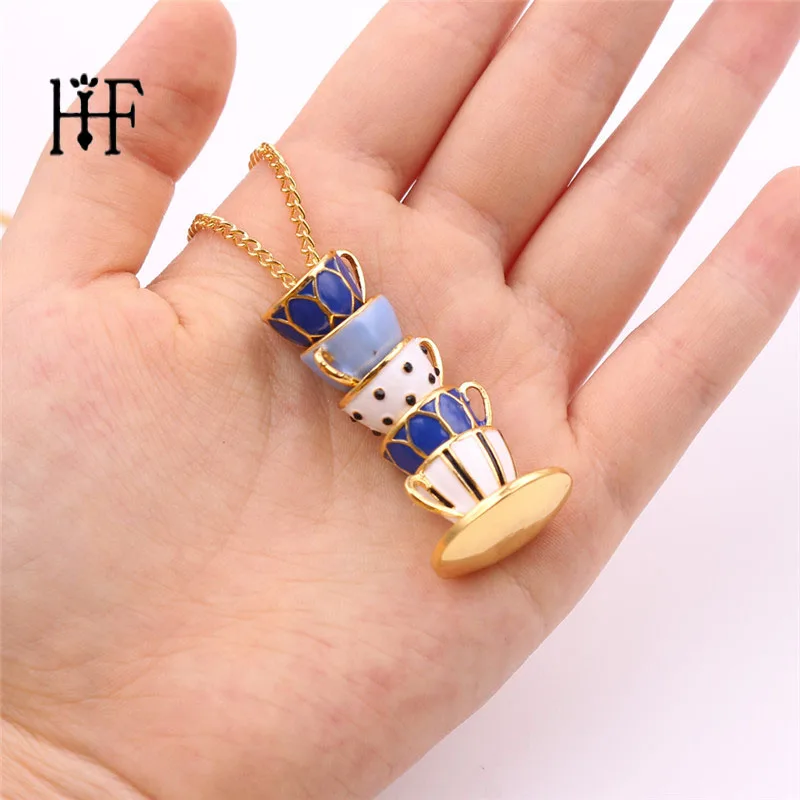 

Boho Hand Made Tea Cup Necklace Pendant Woman Collier Sweater Chain Clothing Accessories Long Necklace Enamel Collane Jewelry