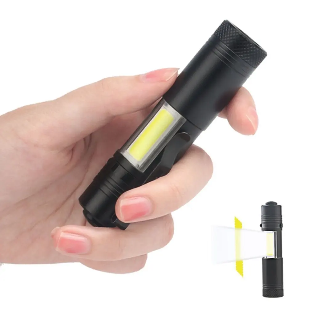 

Portable Mini Flashlight LED Outdoor COB Light Retractable Zoomable Flashlight Rechargeable 100-200m Long-range AA Battery Power