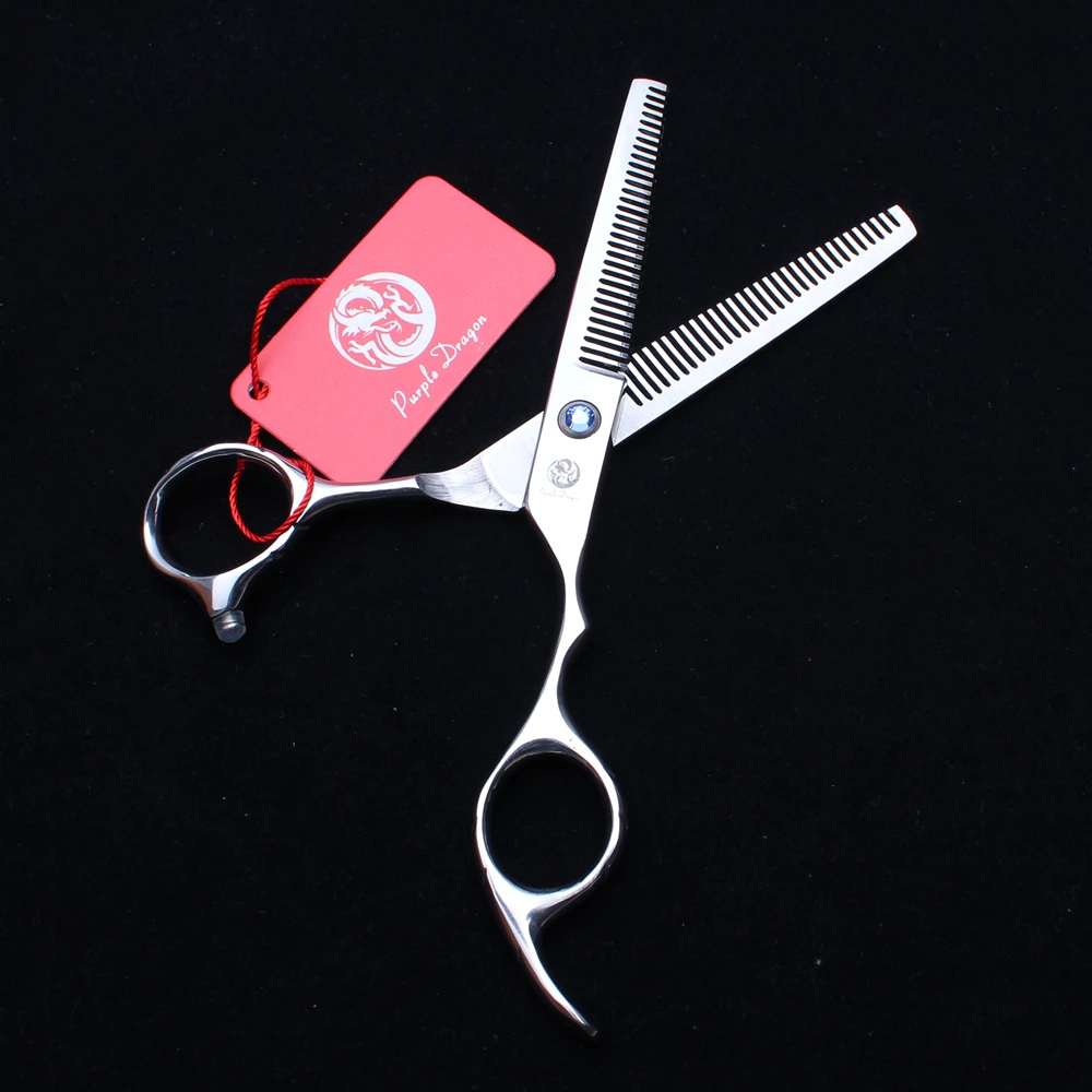 5.5 인치 16cm 퍼플 드래곤 JP 440C 미용사의 가위 숱이 가위 양면 치아 15% 숱이 비율 헤어 가위