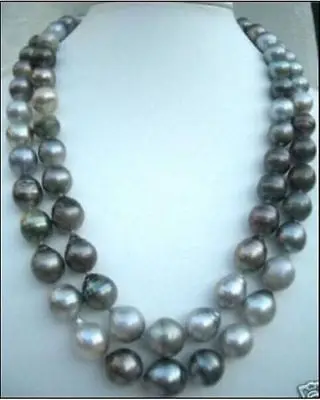 

Wholesale FREE SHIPPING One strand 33"huge 10-13mm Natural south sea black gray drop pearl necklace