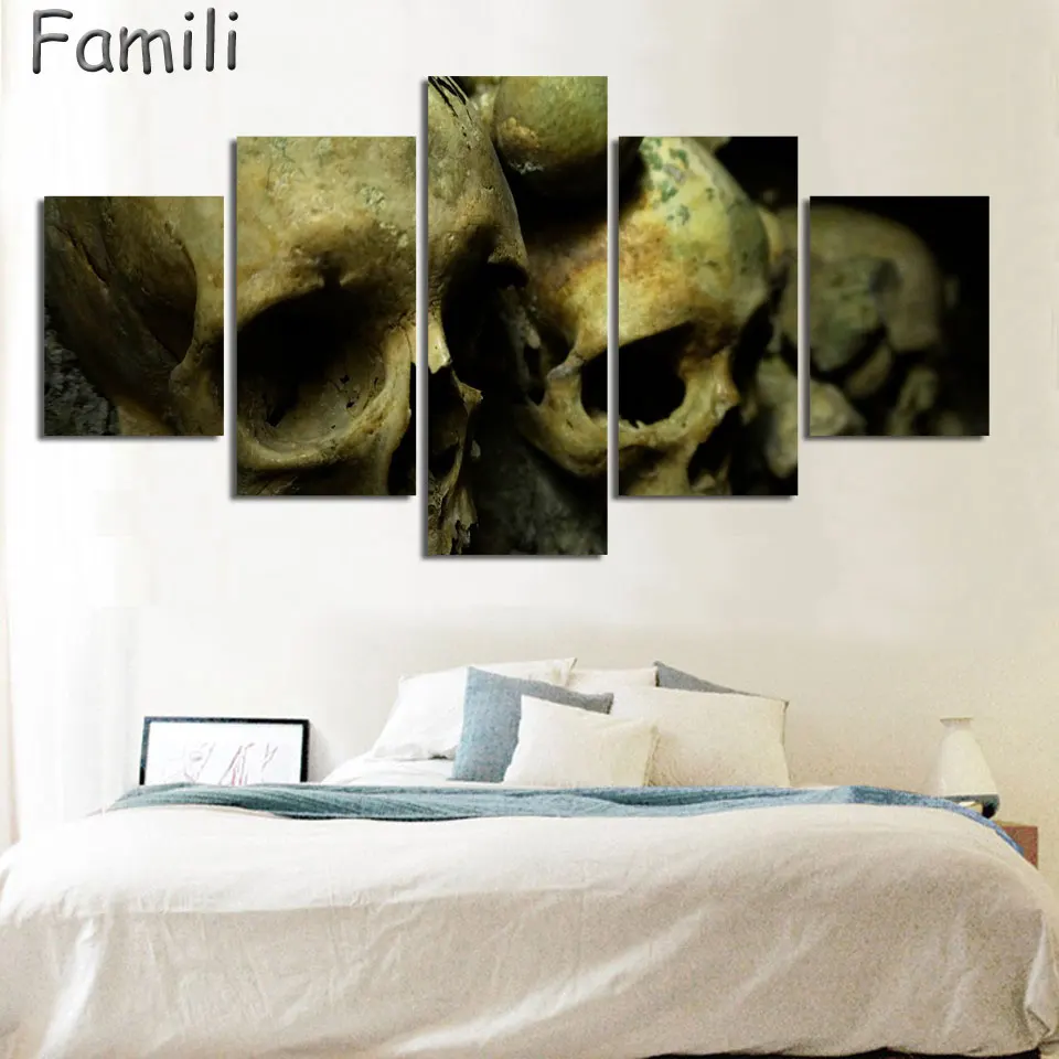 

5 Panels Psychedelic Skull HD Print High Quality Canvas Paintings For Living Room Wall Art Modular Pictures Home Decor Posters