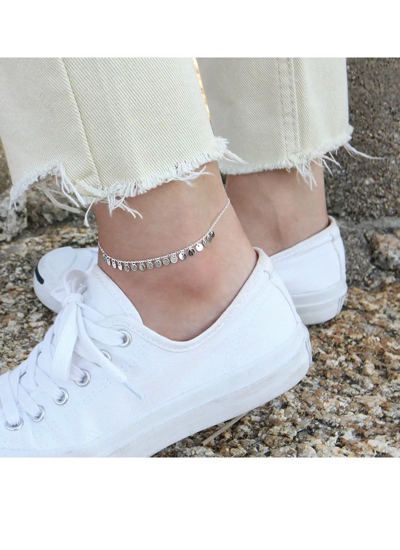 SHANICE Real 925 Sterling Silver Anklet Fashion Round Pieces Pendant Beach Anklet Silver Anklets Female Jewelry Gift