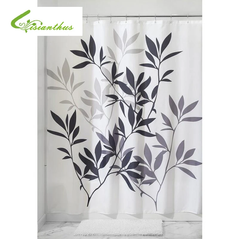 180*180cm Bathroom Shower Curtains Black Leaves Printed Design
