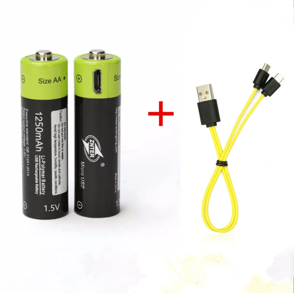 2PCS ZNTER 1.5V AA 1250mAh rechargeable lithium battery USB lithium