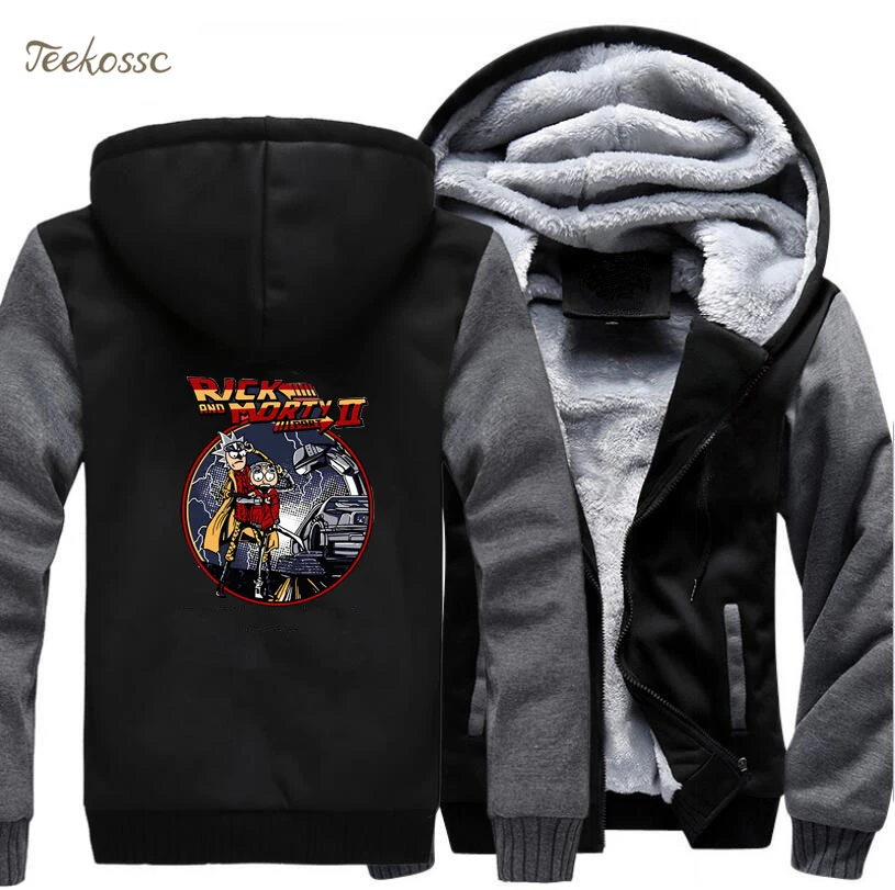 Back to the future Hoodie Men Rick And Morty Hooded Sweatshirt Black Grey Coat 2018 Winter New Brand Fleece Thick Funny Jacket