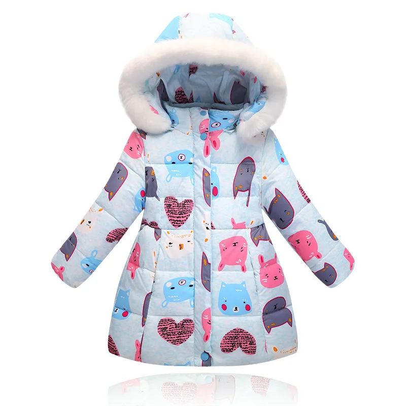 2016 new children winter jacket in the long section cartoon girls slim fur collar jacket