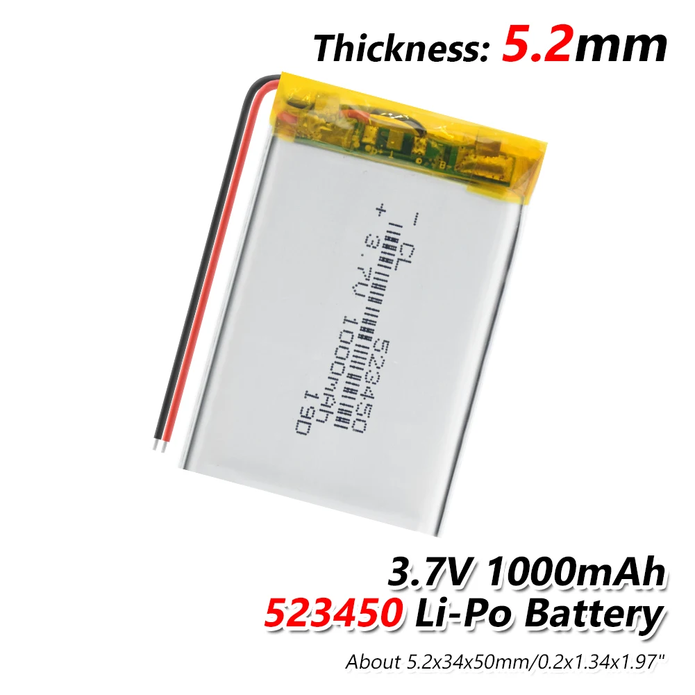 

523450 3.7V 1000mAH,[503450] PLIB; polymer lithium ion / Li-ion battery for GPS mp3 mp4 mp5 dvd bluetooth model toy LED Lamp