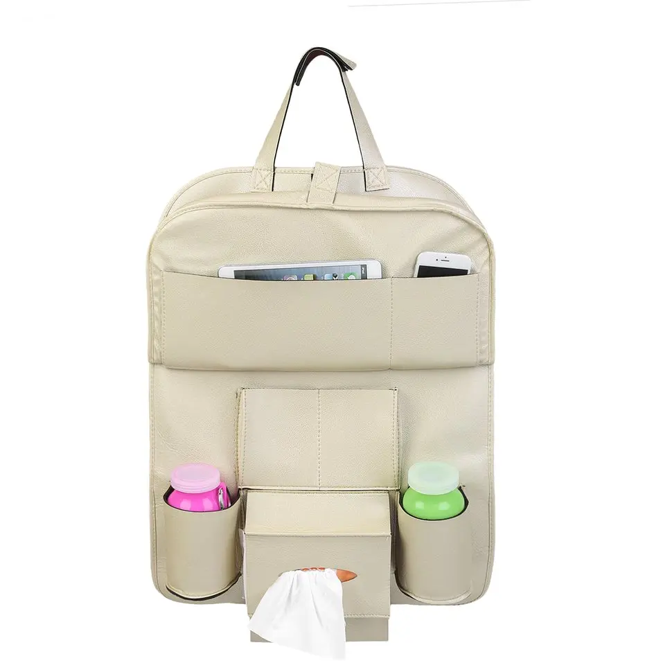 

2pcs Auto Back Seat Storage Bag Folding Car Seat Organizer Leather Bottle Holder