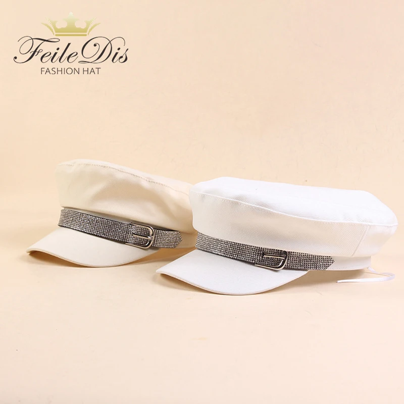 

[FEILEDIS]Women's Hat Flat Cap Military Cap Spring Autumn Linen Octagonal Cap Solid Color Flat Top Military Hat LR-52