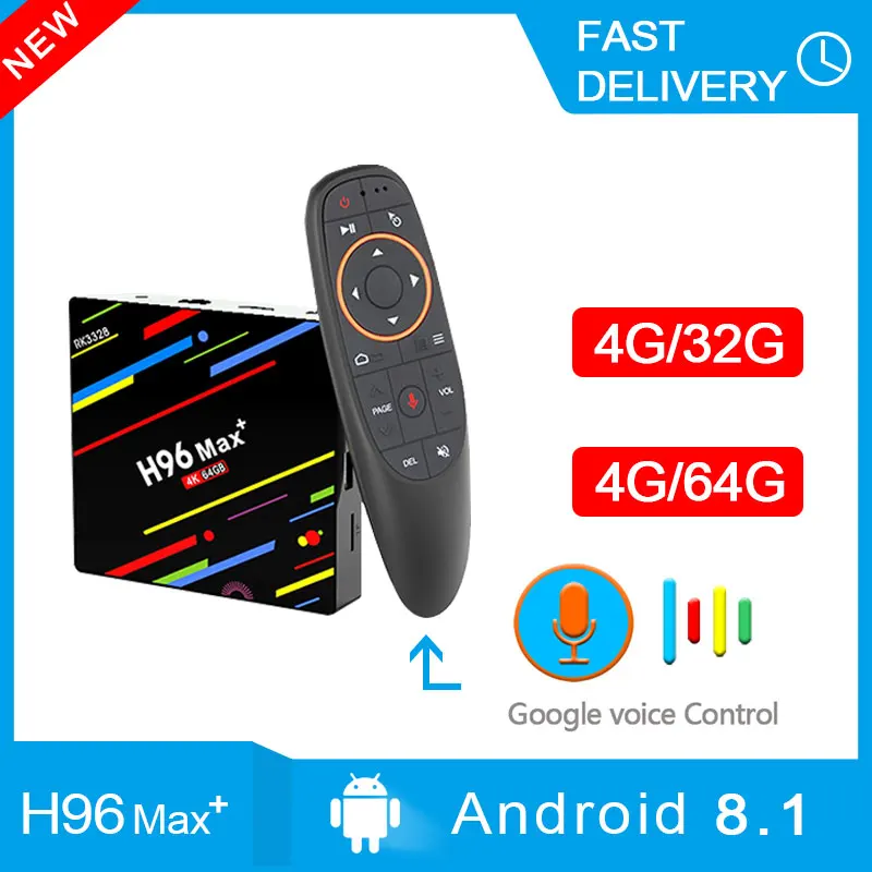 

tv box H96max+ Google Voice Control Smart TV BOX Android 8.1 Amlogic RK3328 4GB 32GB Streaming Google Play Netflix PK X96 mini