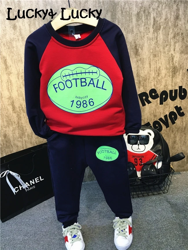 

New sport kids clothes football printed t-shirt+ pants for boys and girls long sleeve boys clothes