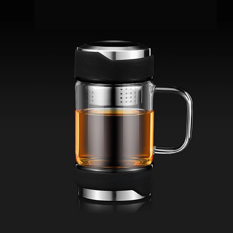 

ZOOOBE 350ML Glass Tea Water Bottle with Stainless Steel Tea Infuser Filter and Glass handle Tea Water Tumbler Man gift