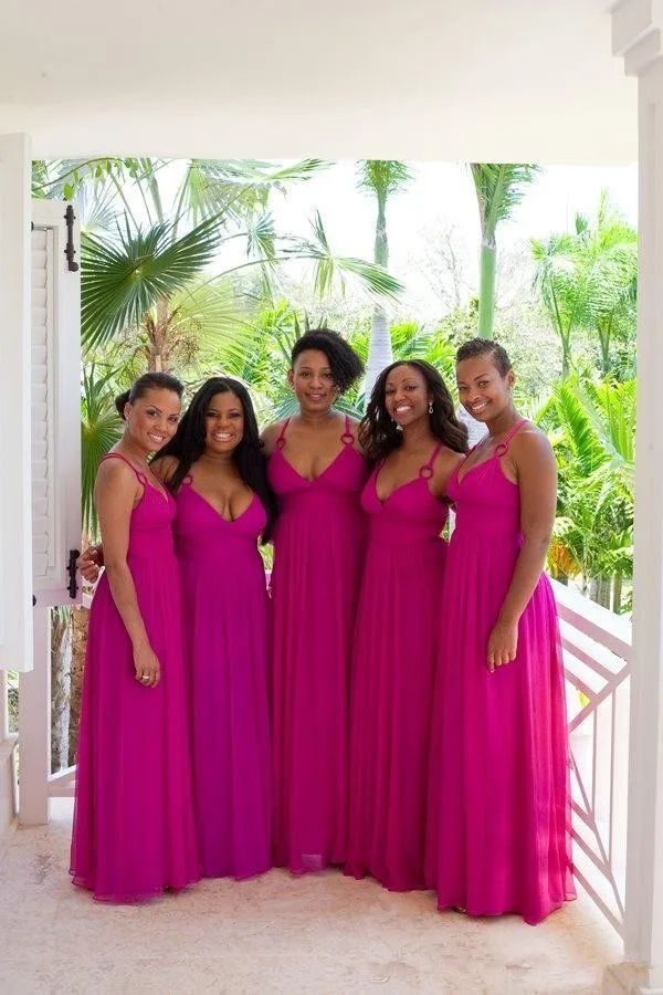 Sexy spaghetti strap Bridesmaids Dresses 2015 Long Chiffon Beach