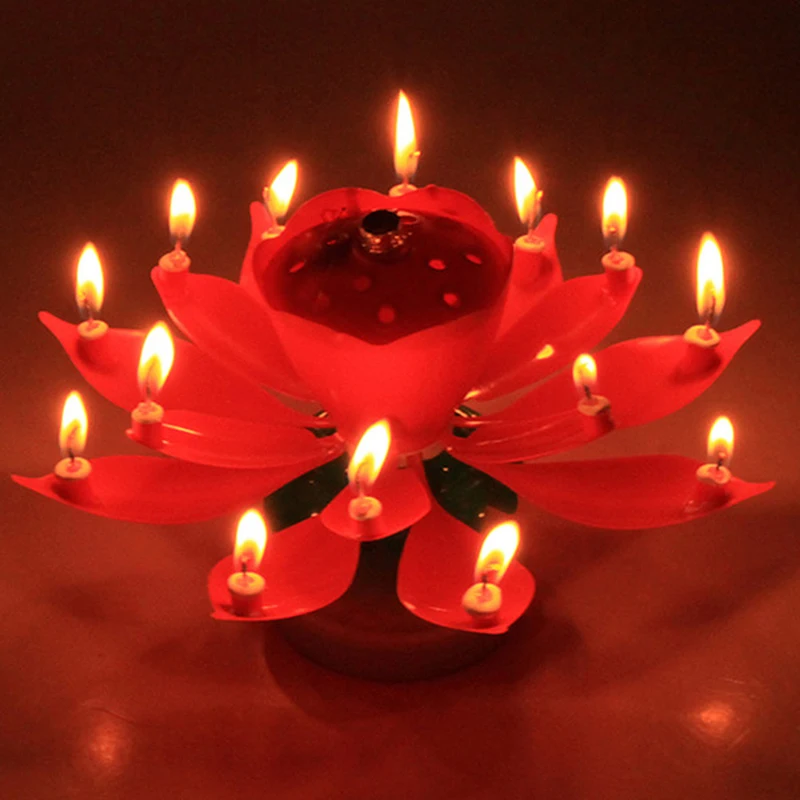 Beautiful Blossom Lotus Flower Candle Birthday Party Cake Music Sparkle