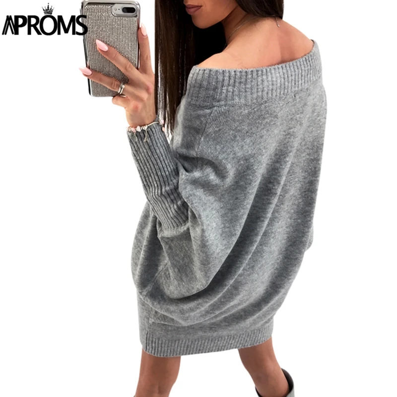 

Aproms New Autumn Winter Crochet Sweater Dress Womens Casual Batwing Sleeve Knitted High Waist Loose Short Dress Vestidos 2019