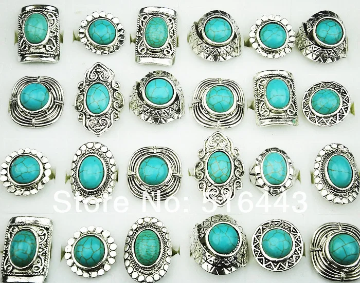 Vintage 30pcs Wholesale Jewelry Lots Turquoise Stones Antique Silver
