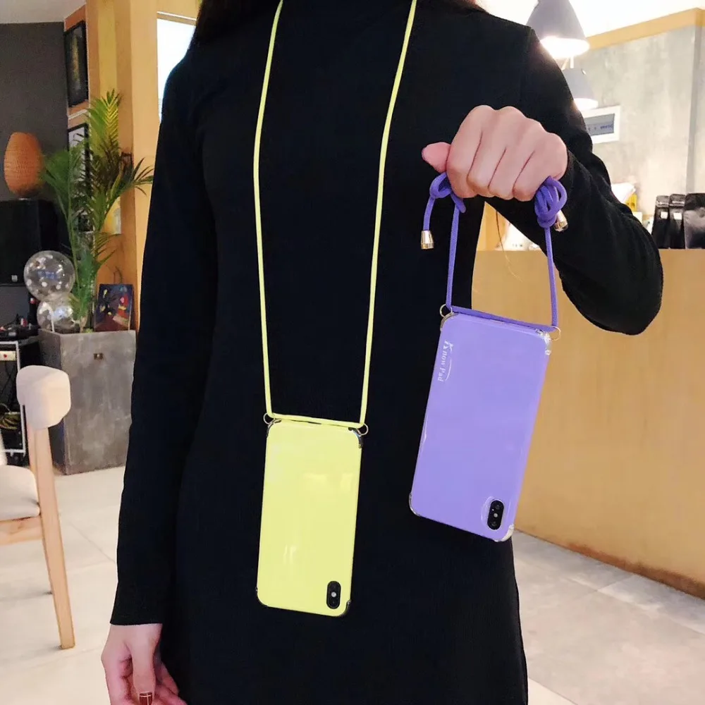 

case for iphone XS MAX XR X 7 8 6 6s Plus case cover fashion candy color anti-knock shoulder strap soft silicon phone bag capa