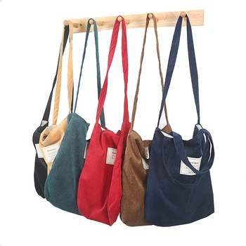 

Casual Corduroy Tote Bag Two Strap Zipper Shopping Handbag Solid Female Shoulder Bag Crossbody Bags For Women Sac a Main 2019