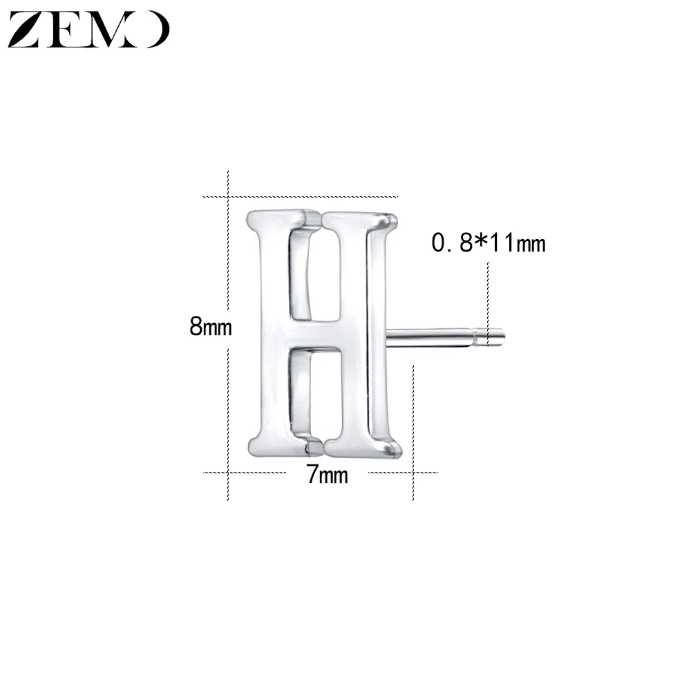 ZEMO серьги-гвоздики для женщин Настоящее серебро 925 проба серьги с инициалами Алфавит серьги-заклепки маленький милый букле d'oreile - Окраска металла: H