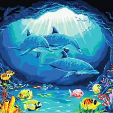 Дельфин DIY картина маслом по номерам холст подводный мир Картина Животное украшение комнаты на стену акриловая живопись по номерам