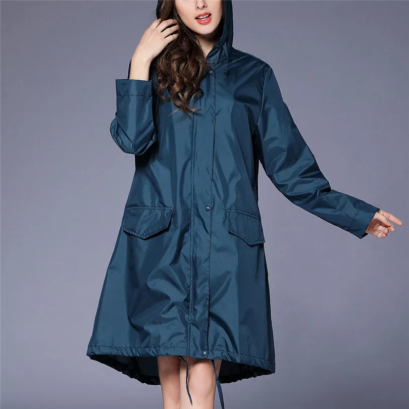 New Fashion Women Rain Solid Jacket Outdoor Waterproof hooded Coat windbreaker Windproof Coat Outwear Raincoat poncho #E15 (30)