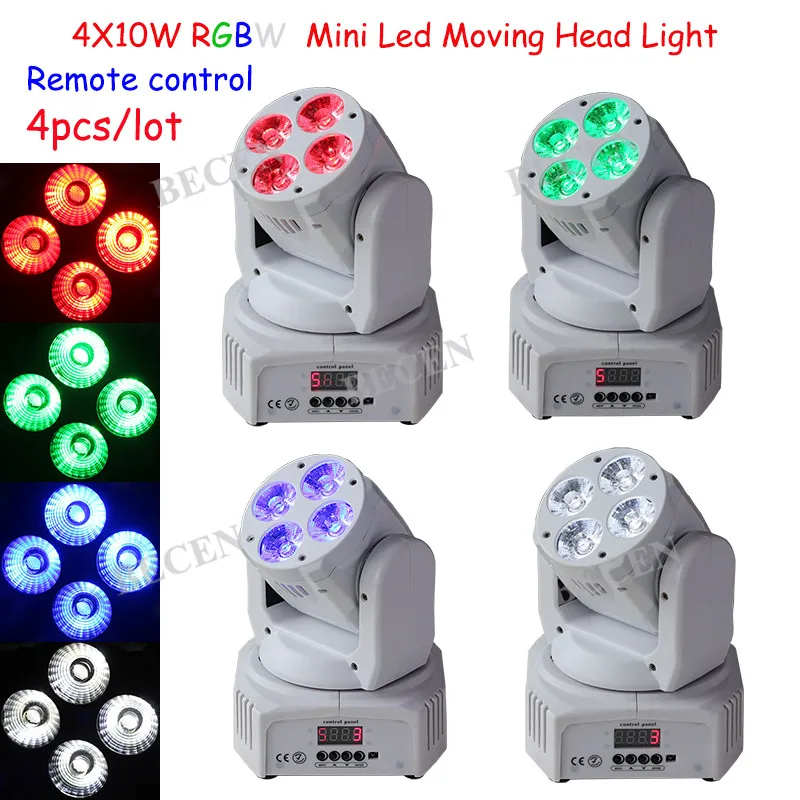 

4pcs/lot 4x10W rgbw 4in1 mini led moving head light with Remote control