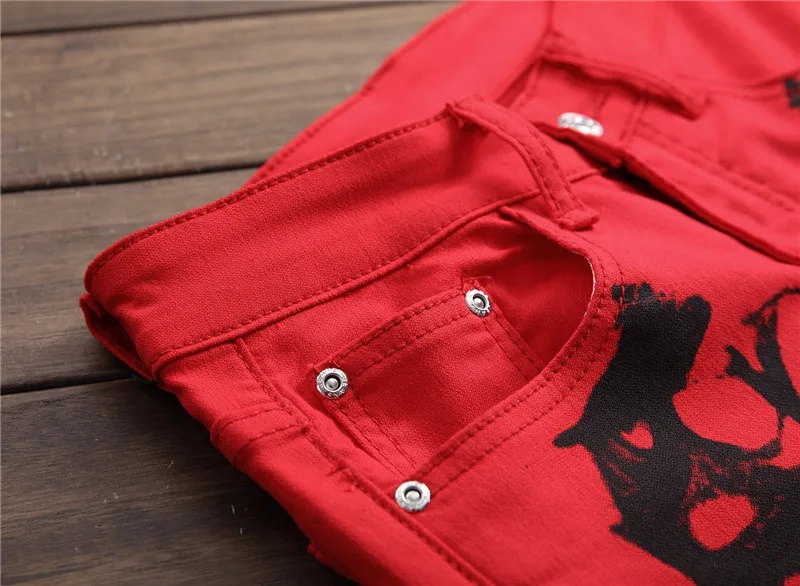 Лидер продаж года; мужские узкие красные джинсы с цветочным принтом в стиле Парижа; черные брюки с принтом граффити; персональный человек; повседневные Клубные уличные Потрясающие джинсы