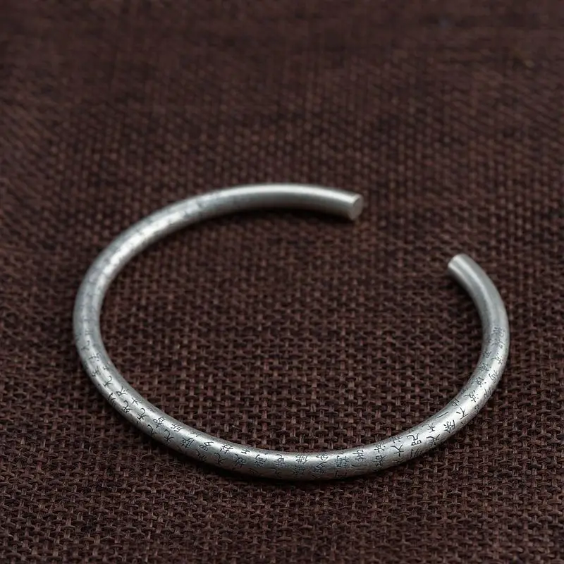 

CMAJOR 990 Thai Silver Solid Heart Sutra Buddhist Engraved Open Cuff Bangle Bracelet Handmade Sterling Silver Jewelry Wholesale