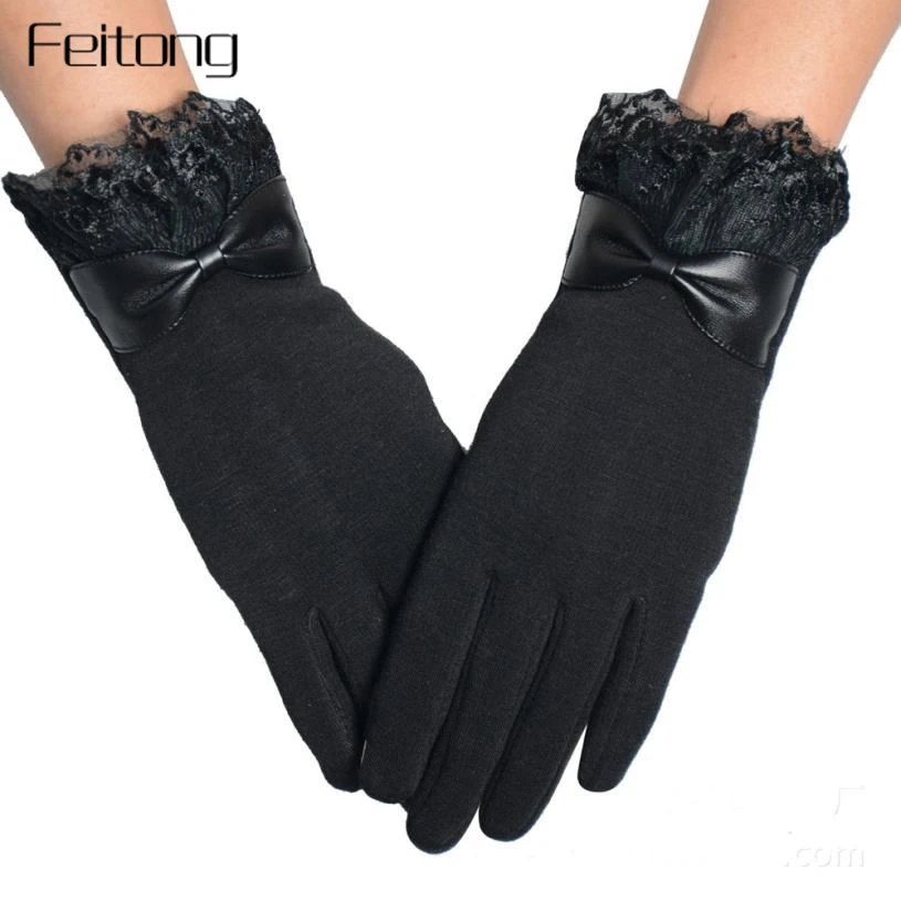 

Feitong Lace Glove Women Mittens Winter Luxury PU Leather Bowknot Gloves Woman Screen Military Tactical Gloves Mitts #YL