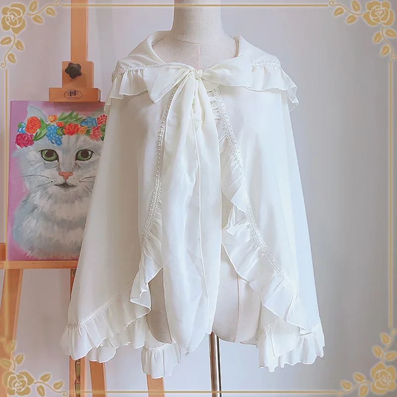 

Chiffon Hooded Wrap Shawl Open Front Top Cardigan Tie Cover-Up Jacket For Women Ruffle Blouse Cape Cloak Coat Lolita Poncho Lady