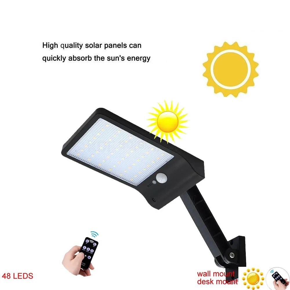 

gear lock remote control rotate bracket solar street light Upgraded 48 LED Solar Light Ultra-thin Wireless PIR Motion Sens spot