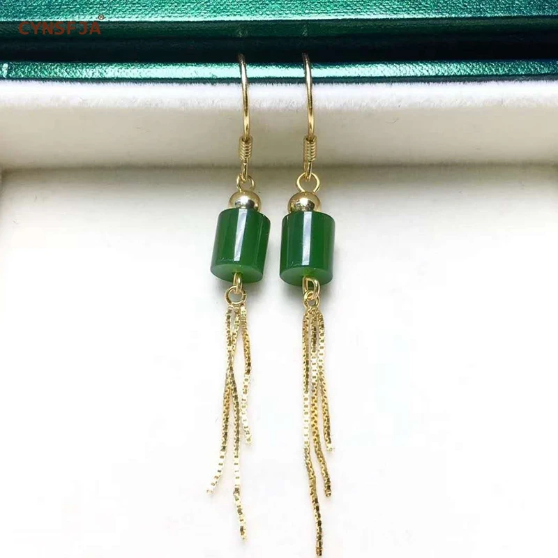 

Certified Natural Hetian Jade Jasper Nephrite Inlaid 925 Sterling Silver Lucky Jade Earrings Green High Quality Wonderful Gifts