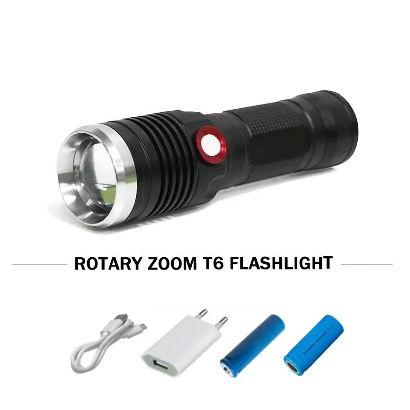 

High power LED flashlight rechargeable torch USB lantern 18650 or 26650 battery zoomable waterproof xml t6 or l2 flash lights