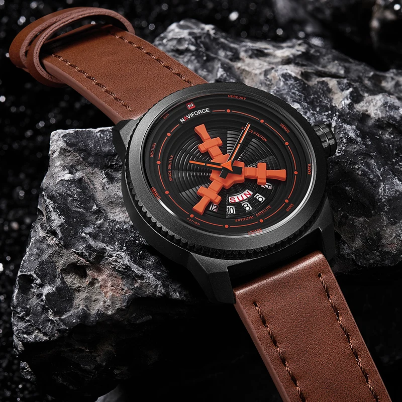 Часы наручные NAVIFORCE мужские спортивные модные водонепроницаемые с кожаным