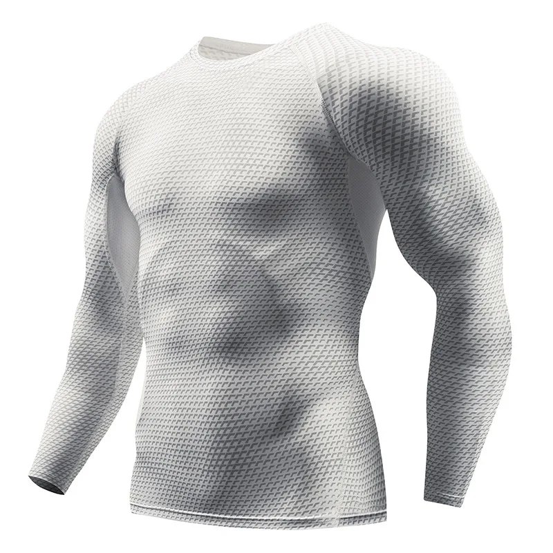 Новая футболка с длинным рукавом спортивная мужская быстросохнущая Мужская велосипедная базовая одежда Snake спортивная одежда фитнес-мужские s Rashgard компрессионная спортивная одежда - Цвет: White Top