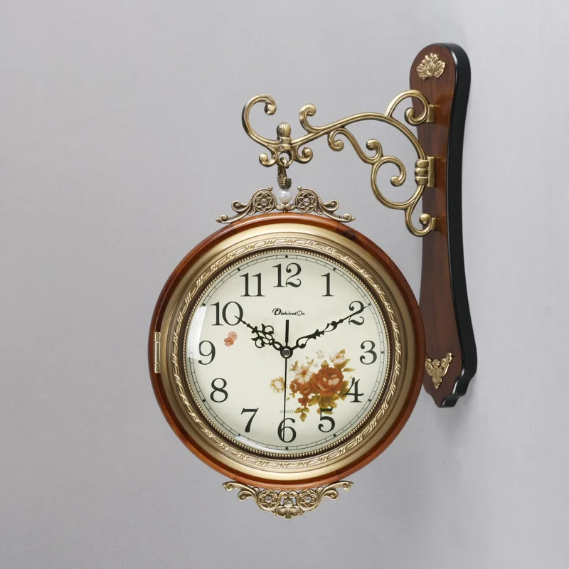 

2018 Real Horloge Murale Wandklok Free Shipping European Solid Wood Double-sided Wall Clock Pure Copper Ring Watch Home Bedroom
