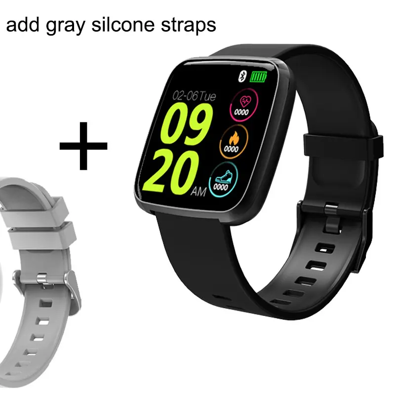 Мужские водонепроницаемые Смарт-часы с большим сенсорным экраном для измерения артериального давления, женские Смарт-часы для занятий спортом и фитнесом - Цвет: Black gray silical