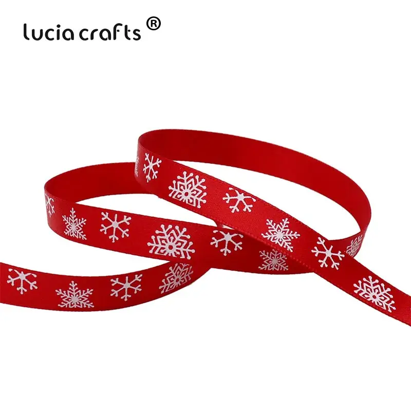 Lucia crafts 5 ярдов/12 ярдов 10 мм печать Рождество корсаж/атласные ленты DIY рождественские вечерние украшения материал T0504