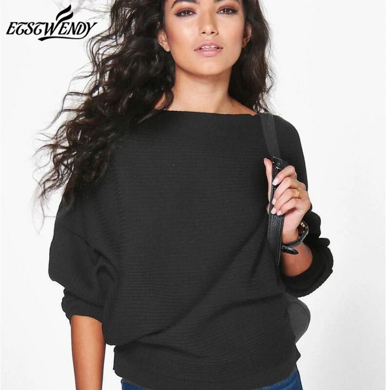 New Autumn Winter 2018 Casual Women Sweater Batwing Long Sleeve Knitted Sweater Solid Color Pullover Sweater Loose Cotton Tops New Autumn Winter 2018 Casual Women Sweater Batwing Long Sleeve Knitted Sweater Solid Color Pullover Sweater Loose Cotton Tops