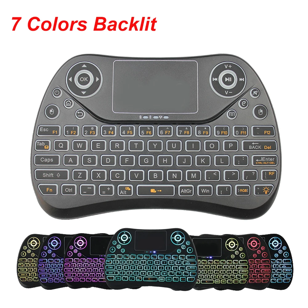 

i8 1020mAh 7 Colors Backlit 2.4G Air Mouse Wireless Keyboard Touchpad Handheld for Android TV BOX PS3 XBOX 360 Mini PC English