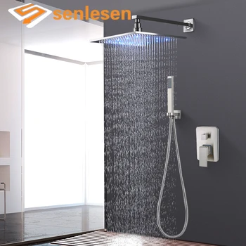 

Wholesale And Retail LED Color Changing Rain Shower Head Stainless Nickle Brushed Square Shower Sprayer Head Para Bathroom