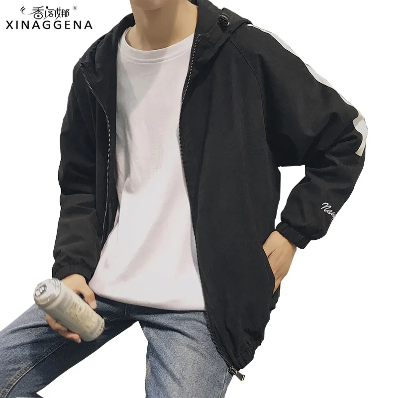 Baseball Striped Hooded Men Jacket Cotton Biker Zipper Bomber jacket