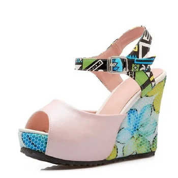 

New Womens Floral Peep Toe Bohemia Wedge High Heels Platform Beach Sandals For Women Sweet Thick Crust Waterproof Shoes Female